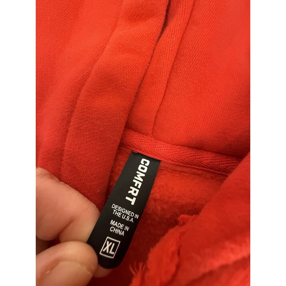 Comfrt Men's Red Fleece Pullover Hoodie Pockets Logo Sz XL READ - Picture 4 of 7